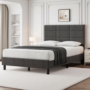 Twin Size Upholstered Bed Frame with Headboard, Solid Wood Slats Support, No Box Spring Needed, Noise-Free Platform Frame - 1 of 4