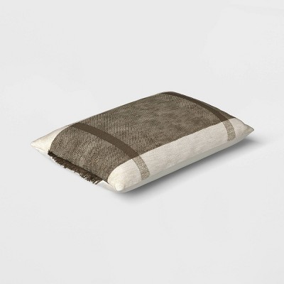 Oversized Ivory and Dark Olive Cotton Striped Lumbar Pillow