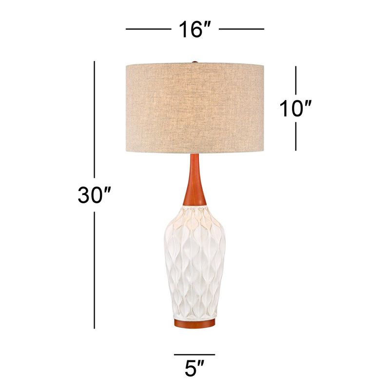 360 Lighting Rocco Modern Mid Century Table Lamps 30" Tall Set of 2 White Ceramic Tan Fabric Drum Shade for Bedroom Living Room Bedside Nightstand, 4 of 8