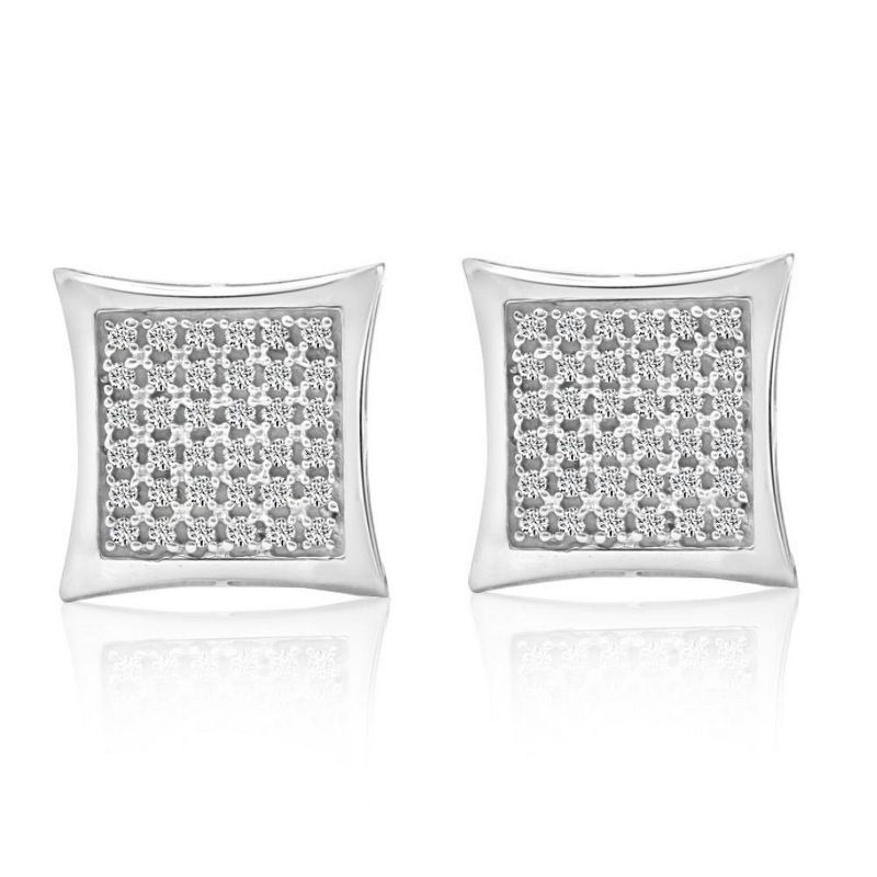 Pompeii3 1/3Ct Natural Diamond Pave Square Framed Womens Earrings in White or Yellow Gold, 1 of 4