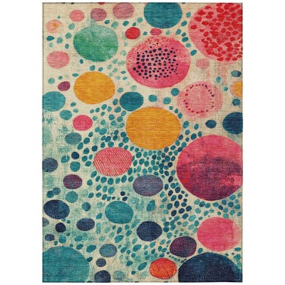 Teal Blue Pink And Orange Geometric Washable Indoor Outdoor Area Rug