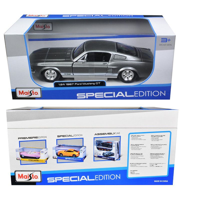 1967 Ford Mustang GT Gray Metallic with White Stripes 1/24 Diecast Model Car by Maisto, 3 of 4