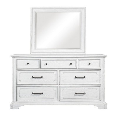 Alpine Furniture Clara Dresser & Mirror, White Mist