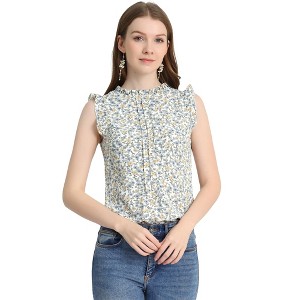 Allegra K Women's Ruffled Business Office 1950s Vintage Floral Sleeveless Top - 1 of 4