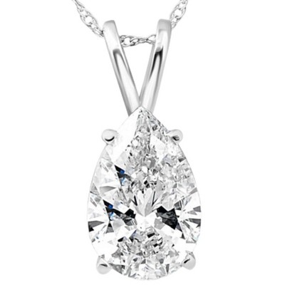 Pompeii3 Certified 2 Ct Pear Shape Lab Created Diamond Pendant 14k White Gold Necklace