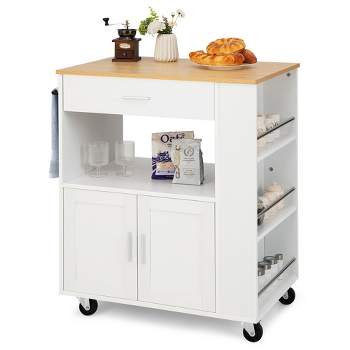 Costway Kitchen Island Cart Rolling Storage Cabinet w/ Drawer & Spice Rack Shelf