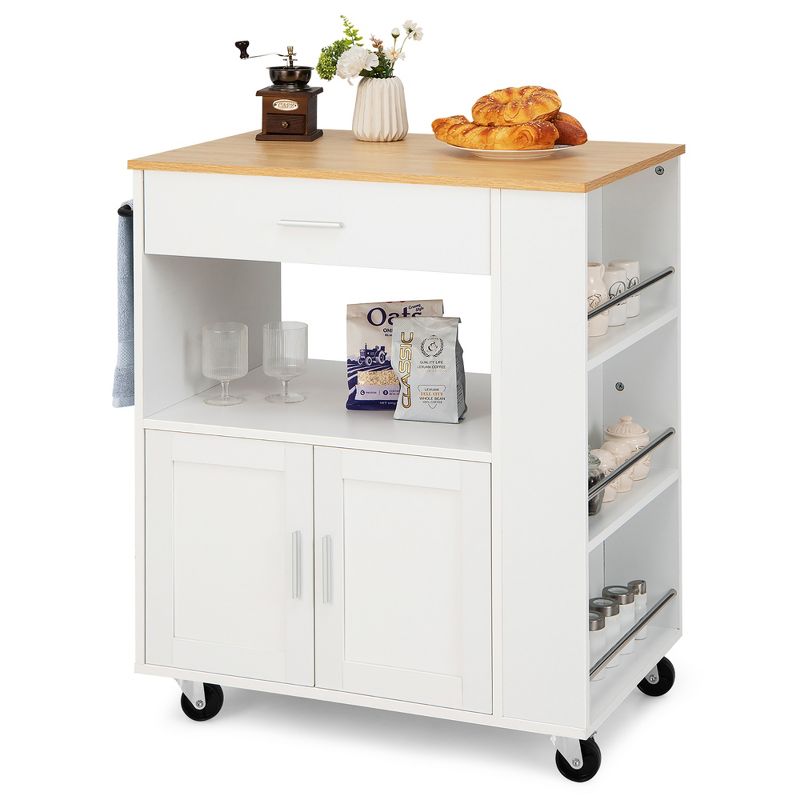 Costway Kitchen Island Cart Rolling Storage Cabinet w/ Drawer & Spice Rack Shelf, 1 of 11