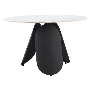 HomeRoots 48" White and Black Faux Marble and Steel Pedestal Base Round Top Dining Table - 1 of 4