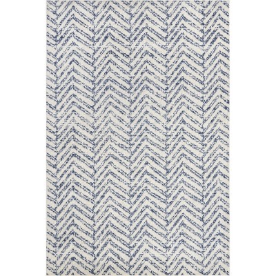 Herringbone Blue Geometric Easy-Care Synthetic Area Rug, 52"x24"