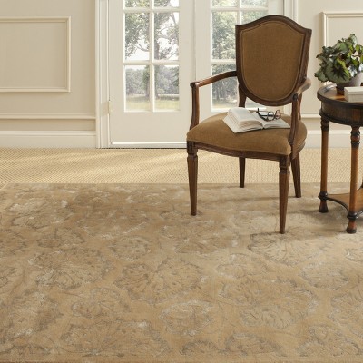 Toffee Floral Tufted Wool and Viscose Rectangular Rug
