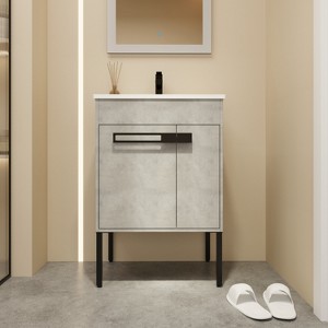 GDFStudio Virgil 24" Modern  Freestanding or Floating Bathroom Vanity with Ceramic Sink and 2 Door - 1 of 4