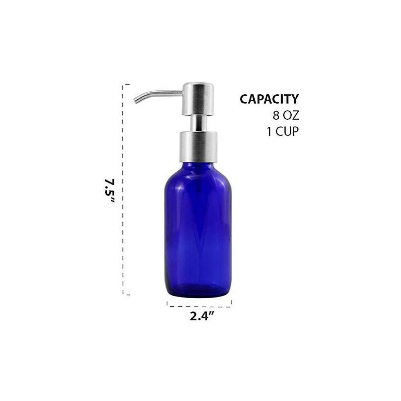 Cornucopia Brands 8oz Cobalt Blue Glass Bottles w/Stainless Steel Pumps, 2pk; Soap / Lotion Dispensers, 2 of 8