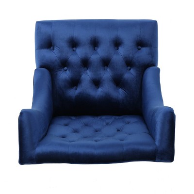 Navy Blue Velvet Wingback Accent Chair with Wood Legs