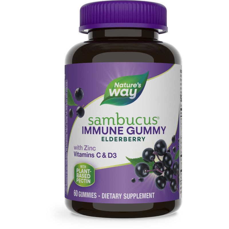 Nature&#39;s Way Sambucus Elderberry Immune Gummies with Vitamin C, Vitamin D3 and Zinc - 60ct, 1 of 13