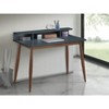 Vynxaria Mid-Century Modern Wood Writing Desk with Hutch - Grey (Two-Tone Gray Blue & Brown), 3 Open Pigeonholes, Tapered Flared Legs - 3 of 4