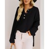 Women's Oversized Sweaters Batwing Long Sleeve Loose V Neck Button Henley Pullover Knit Tops Jumper - 2 of 4