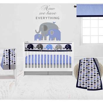 Bacati - Elephants Blue/Navy/Gray 6 pc Crib Bedding Set with Long Rail Guard Cover