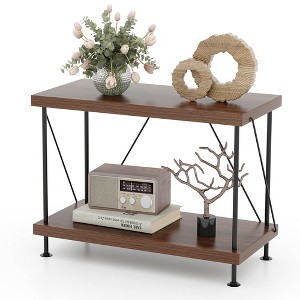 Tangkula 2-Tier Multipurpose Display Rack Freestanding Bookshelf w/ Metal Frame Walnut - 1 of 4