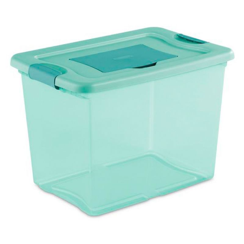 Sterilite 25 Quart Fresh Scent Latching Storage Box, Stackable Bin with Latch Lid, Plastic Container to Organize Home Basements, Closets, Aqua, 6 Pack, 2 of 7