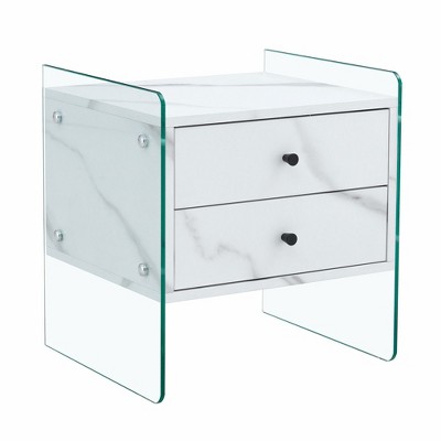 NicBex Modern Nightstand with 2 Drawers and Transparent Tempered Glass Sides for Bedroom and Living Room