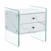 Homy Casa Modern Glass Nightstand with 2 Drawers, Faux Marble Finish End Table for Bedroom, White - 2 of 4