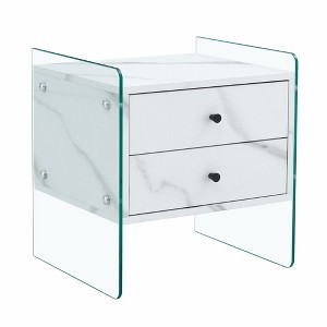NicBex Modern Nightstand with 2 Drawers and Transparent Tempered Glass Sides for Bedroom and Living Room - 1 of 4