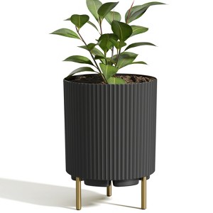 Maggift Planters, Decorative Planter Set with Stand, Simple Design Round Flower Pot for Garden, Patio, Black, 14.8" * 14.8" * 20.3" - 1 of 4