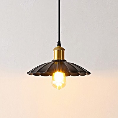 Novaire Vintage Umbrella Black Iron Pendant with Brass Accents
