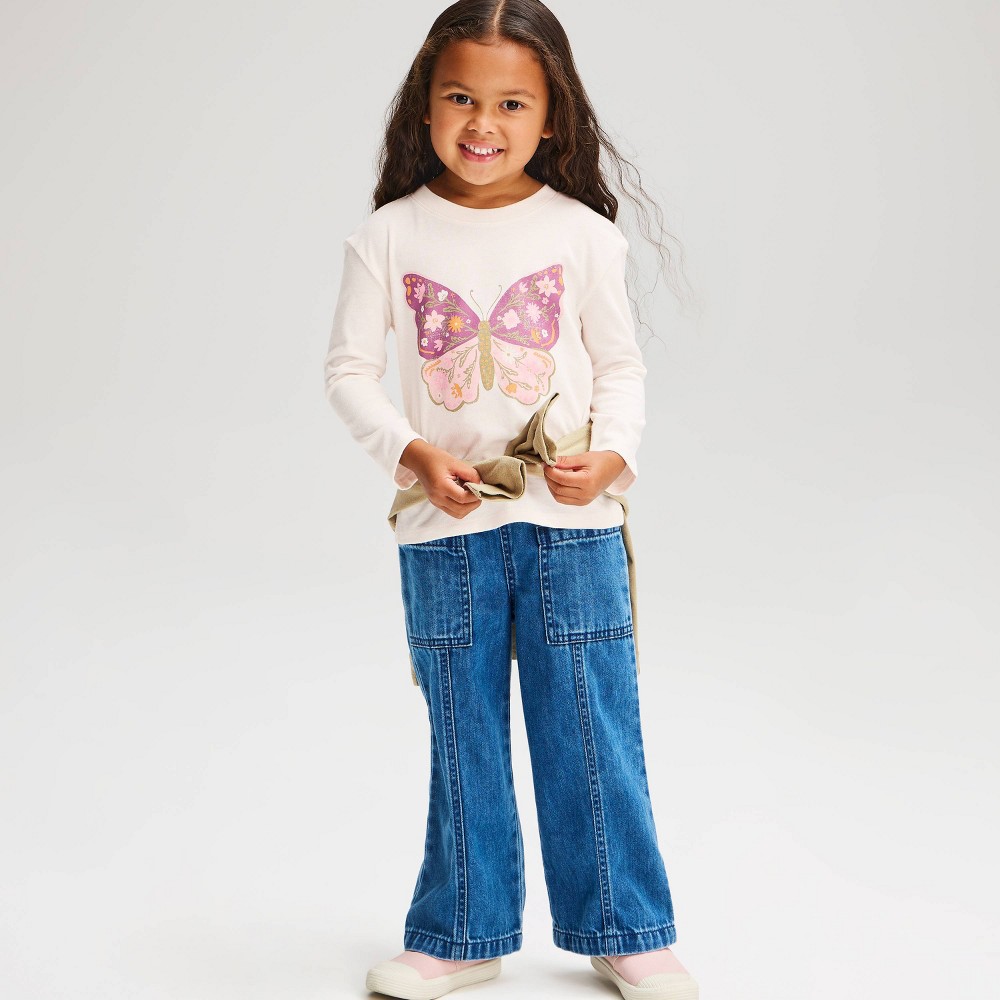 Toddler Girls' Butterfly Long Sleeve Relaxed T-Shirt - Cat & Jack™ Cream 12M