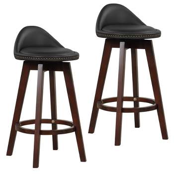 Costway Set of 2 Upholstered Swivel Barstools 29'' Wooden Dining Chairs with Low Back Black