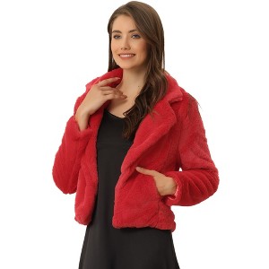 INSPIRE CHIC Women's Autumn Winter Cropped Notch Lapel Faux Fur Fluffy Jacket - 1 of 4