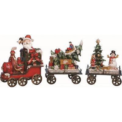 Transpac Resin Red Christmas Holiday Train Set of 3