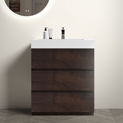 NicBex Bathroom Vanity with Sink Basin,Bathroom Sink Vanity with Storage Space,24/30/36 inch Bathroom Sink Cabinet without Drain,Walnut/Gray