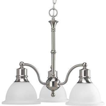 Progress Lighting Madison 3-Light Chandelier, Brushed Nickel, Reversible Glass, Up/Down Mounting, Canopy Included