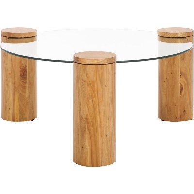 Tasharose Wood & Glass Round Coffee Table - SFV2315 - Natural/Clear - Safavieh Couture