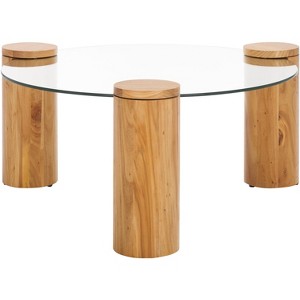 Tasharose Wood & Glass Round Coffee Table - SFV2315 - Natural/Clear - Safavieh Couture - 1 of 4