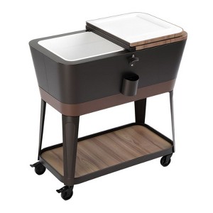 Karl Home 80QT Red Brown Woodgrain Patio Cooler Cart - 1 of 4