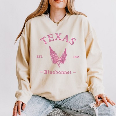 Simply Sage Market Women's Lightweight Garment Dyed Graphic Sweatshirt Embroidered Texas Bluebonnet Flower