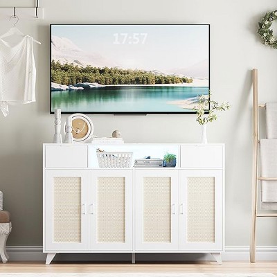 Whizmax Sideboard Buffet Cabinet, 4 Rattan Doors 2 Drawers Accent Storage Cabinet, Console Table Coffee Bar, for Dining Living Room, Hallway