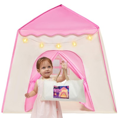 Pink Princess Tent for Baby Toddler Girls Kids Play Tent with LED Star Lights Indoor & Outdoor Large Castle Tent for Girls Christmas Birthday Gift