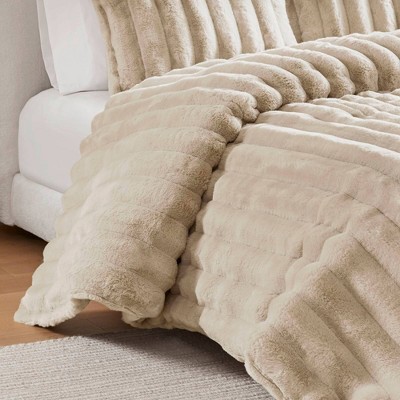 Taupe King Reversible Faux Fur Comforter Set