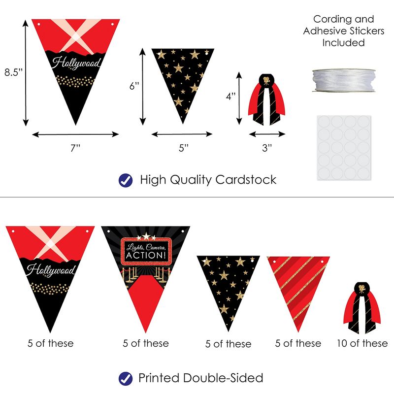 Big Dot of Happiness Red Carpet Hollywood - DIY Movie Night Party Pennant Garland Decoration - Triangle Banner - 30 Pieces, 3 of 9