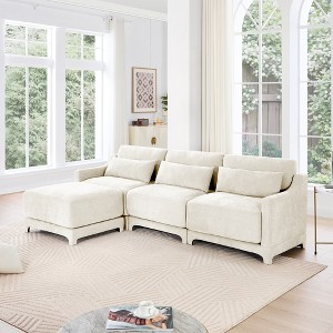 105.9" Chenille Modular L-Shaped Ergonomic Sectional Sofa with Lumbar Pillows and Movable Ottoman, 4-Piece Free combination Sofa - 1 of 4