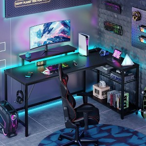 Bestier - L-Shaped Gaming Desk with LED Lights, Power Outlets, and Monitor Stand - 58" Wide - 1 of 4