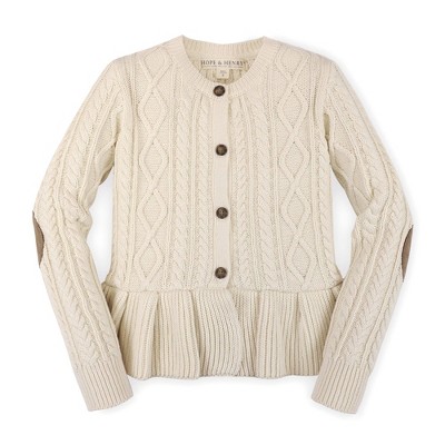 Hope & Henry Girls' Long Sleeve Peplum Cable Cardigan Sweater, Infant, 3-6 Months