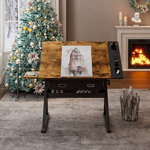 Okak Wooden Adjustable Drawing Drafting Table with 2 Drawers & Stool,Drawing Drafting Desk for Artist - 1 of 4