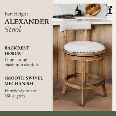 Alexander Weathered Oak Swivel Bar Stools with Sand Fabric, Set of 4