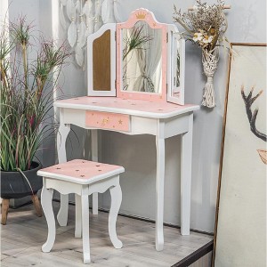 2-in-1 Princess Vanity Set,Princess Makeup Table with Mirror - 1 of 4