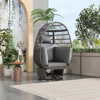 VisioGear Egg Chairs, Patio Swivel Egg Chair with Cushion, with Rocking Function for Balcony, Gray, 38.6"*31.5"*58.7"