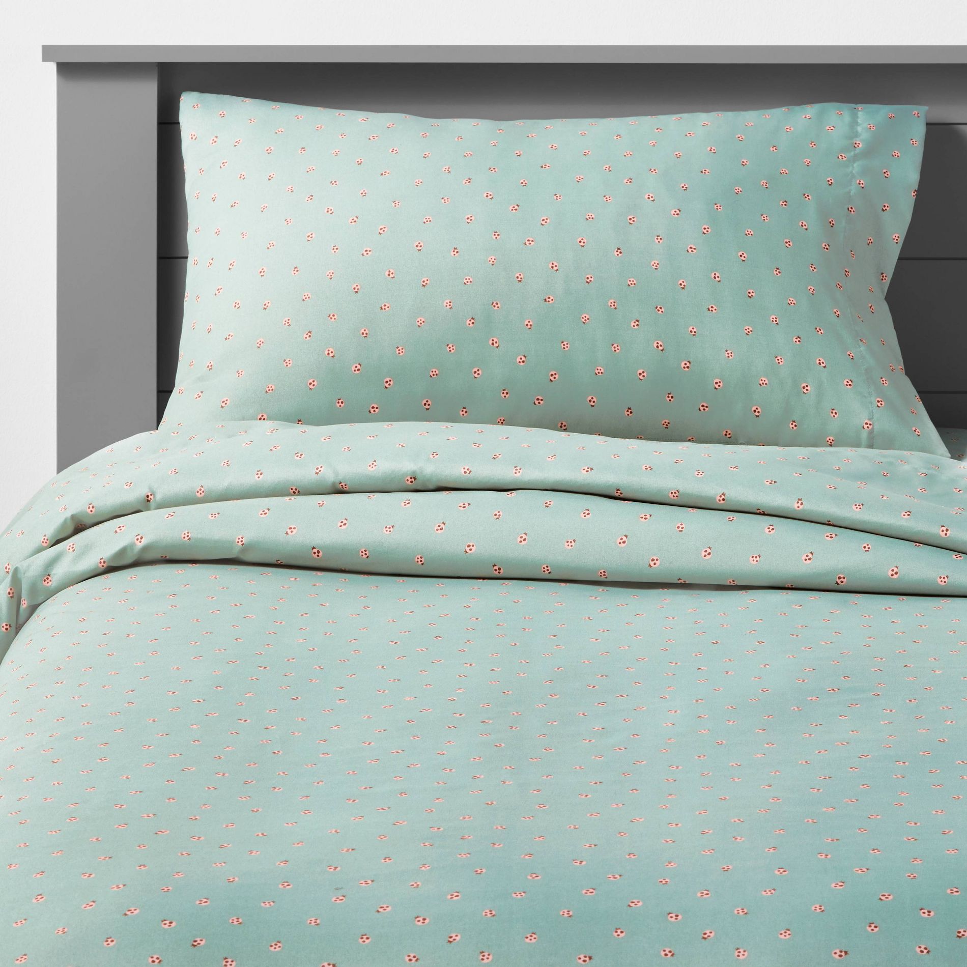 Twin Ladybug Microfiber Kids' Sheet Set Mint - Pillowfort™: Twin Fitted Sheet, Polka Dots, OEKO-TEX Certified